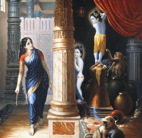 Lord-Krishna-and-gop-being-caught-by-Mother-Yashoda-for-stealing-butter